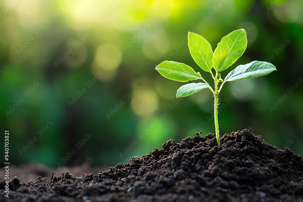 Young Plant Sprouting From Soil in Sunlight Young Plant Sprouting From Soil in Sunlight