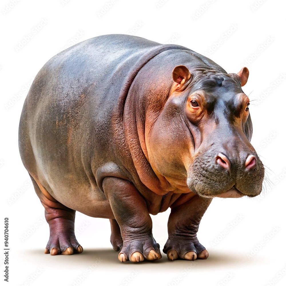 hippopotamus seen from the side portrait full body, isolated on white background hippopotamus seen from the side portrait full body, isolated on white background