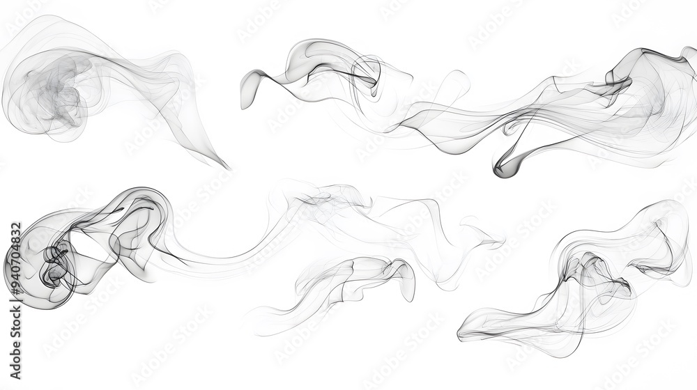 Floating Smoke Swirls: Ethereal smoke swirls in various patterns, floating gracefully against a pure white background.
Floating Smoke Swirls: Ethereal smoke swirls in various patterns, floating gracefully against a pure white background.
