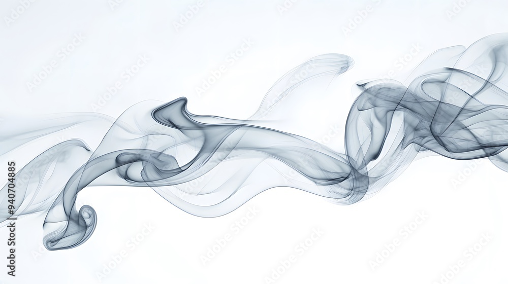 Fototapeta premium Floating Smoke Swirls: Ethereal smoke swirls in various patterns, floating gracefully against a pure white background. 