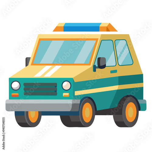 Wallpaper Mural Cartoon illustration of a green and yellow van with a blue light on top Torontodigital.ca