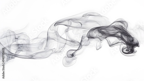 Floating Smoke Swirls: Ethereal smoke swirls in various patterns, floating gracefully against a pure white background. 