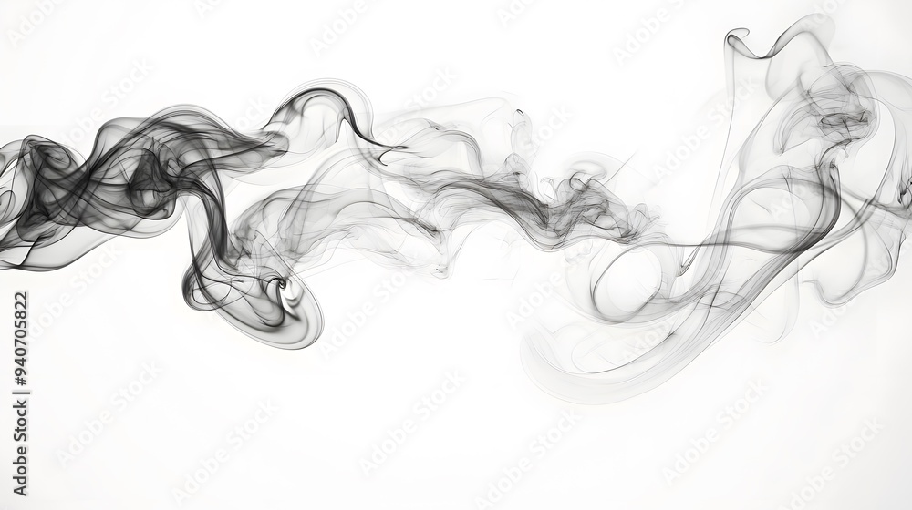 Fototapeta premium Floating Smoke Swirls: Ethereal smoke swirls in various patterns, floating gracefully against a pure white background. 