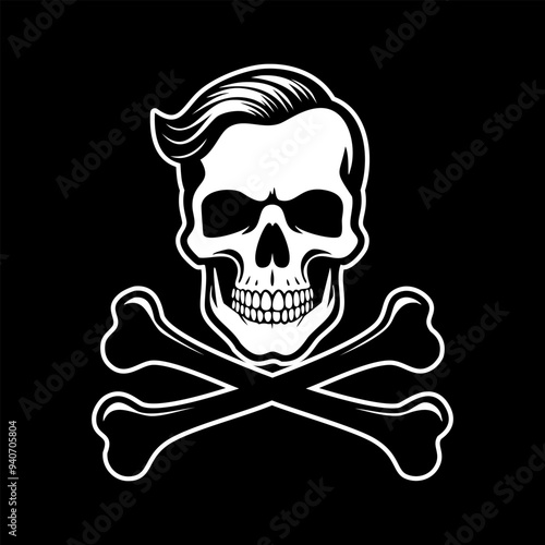 Skull and crossbones monochrome silhouette vector illustration