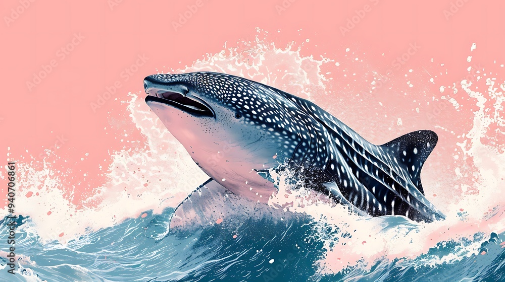 Fototapeta premium International Whale Shark Day. Whale shark on a pink background.
