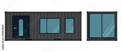 Black container house. Vector illustration. Isolated on a white background.	
