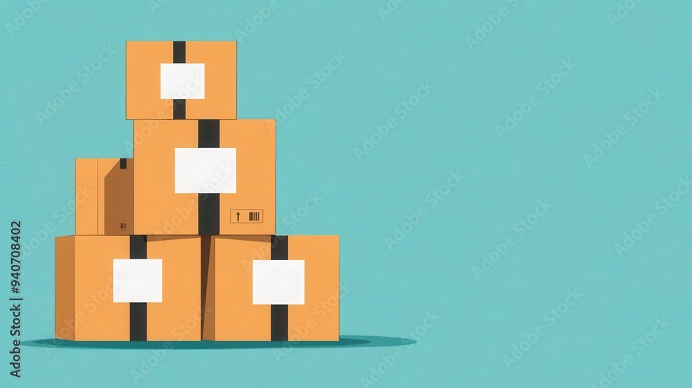 A stack of brown cardboard boxes on a blue background, perfect for logistics and shipping concepts. A stack of brown cardboard boxes on a blue background, perfect for logistics and shipping concepts.