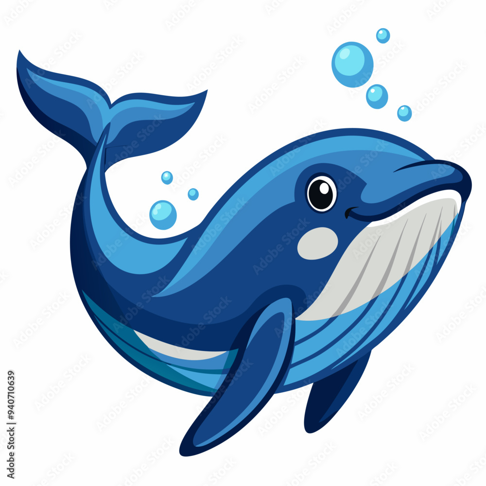 Naklejka premium Cartoon Blue Whale with Bubbles
