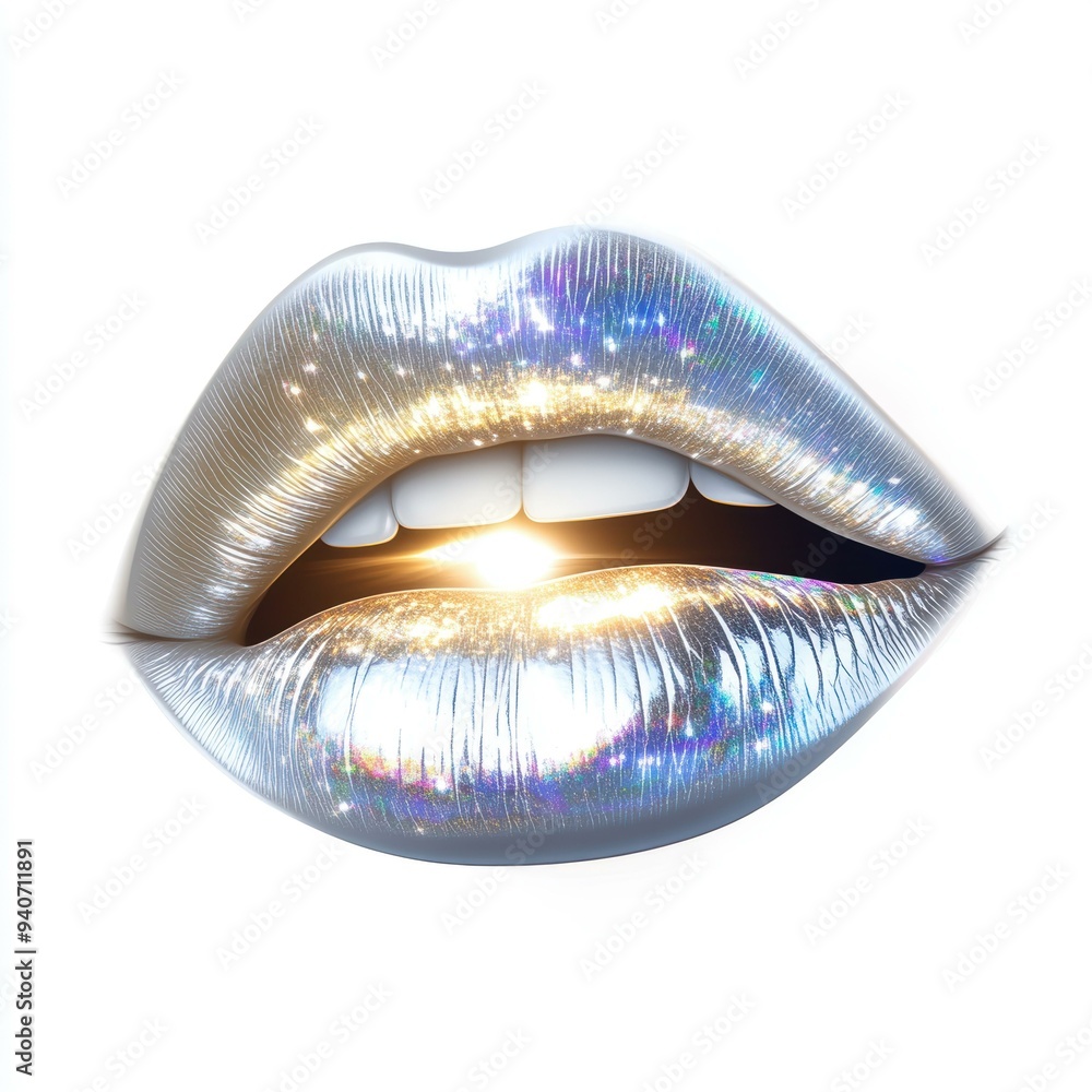 A pair of glossy, metallic silver lips with glittering effects, perfect for advertising beauty products, fashion campaigns, or futuristic artistic designs, A pair of glossy, metallic silver lips with glittering effects, perfect for advertising beauty products, fashion campaigns, or futuristic artistic designs,