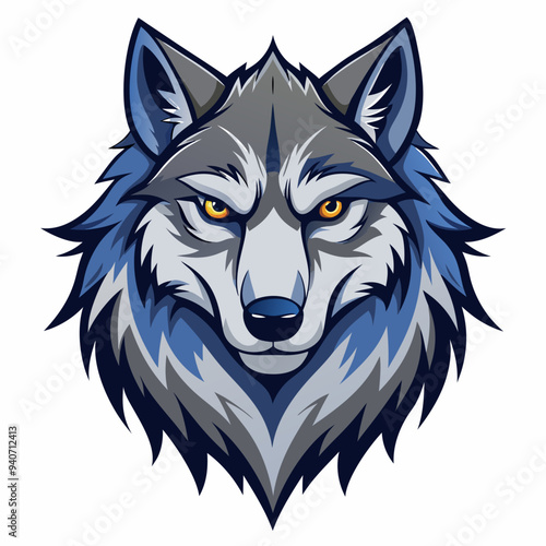 A Close-Up Portrait of a Wolf's Face with Blue and Gray Fur