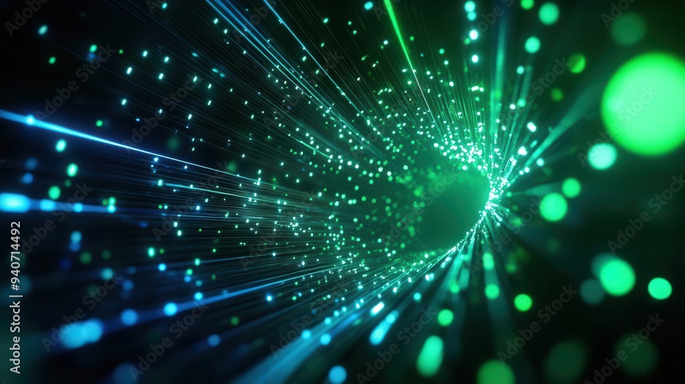 Abstract green and blue digital light streaks flowing in a tunnel, creating a futuristic and dynamic effect for tech-inspired backgrounds. Abstract green and blue digital light streaks flowing in a tunnel, creating a futuristic and dynamic effect for tech-inspired backgrounds.