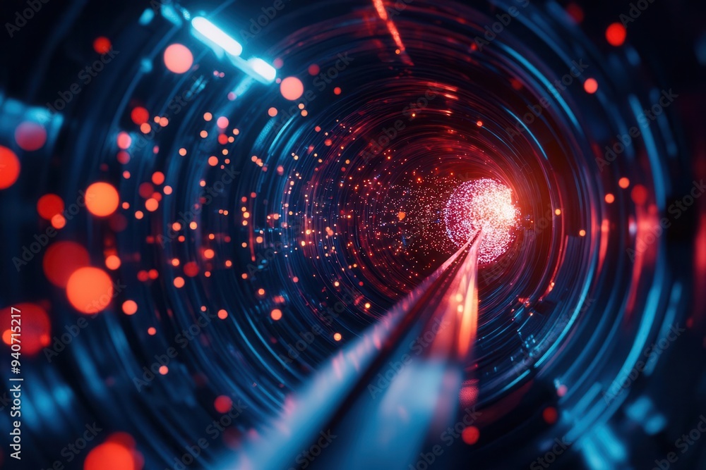 Futuristic tunnel with vibrant lights and glowing particles, representing high-speed data transfer, technology, and innovation. Futuristic tunnel with vibrant lights and glowing particles, representing high-speed data transfer, technology, and innovation.
