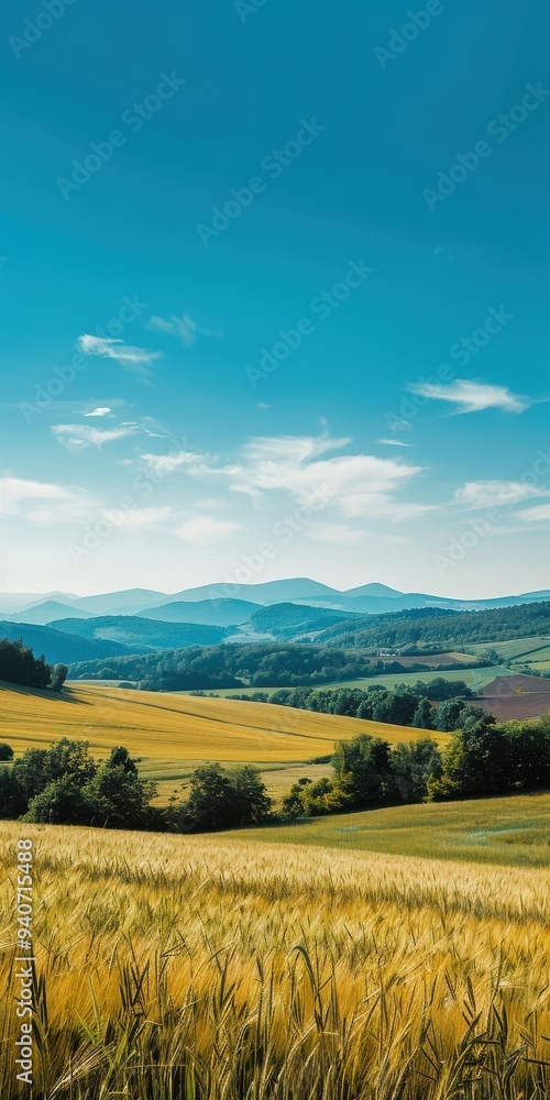Obraz premium Pastoral landscape, mountains, grass, summer, cloudless, breeze, turquoise, surreal photography