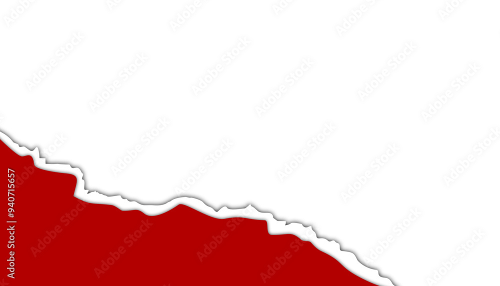 Fototapeta premium Abstract wallpaper of torn paper with red and white patterns on a transparent background. Suitable for book covers, posters, banners