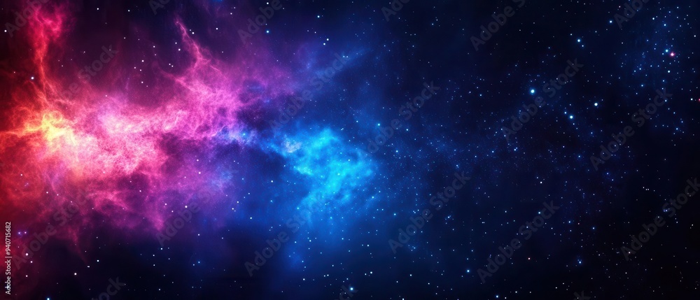 Obraz premium Stunning image of a colorful nebula in deep space, featuring bright pink, blue, and purple gases amidst a backdrop of stars.