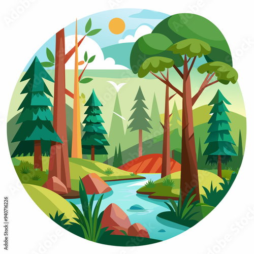 A Stream Winding Through a Lush Forest Landscape