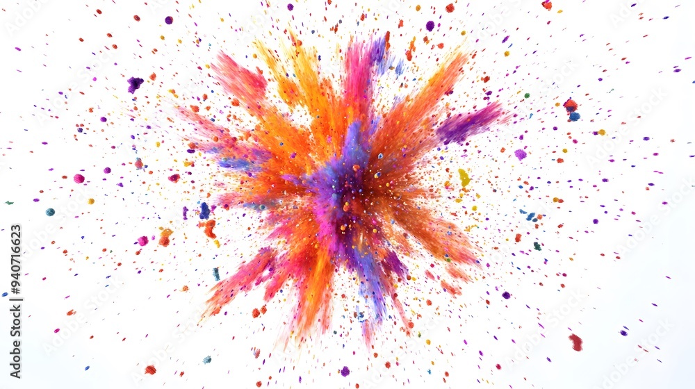 Particle Explosion: A cloud of colorful particles exploding outward, captured in high detail on a white background.
Particle Explosion: A cloud of colorful particles exploding outward, captured in high detail on a white background.