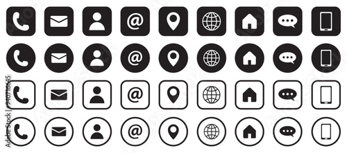 Collection of connect icon set. Contact us icon set phone email location chay website. Social media contact vector outlined icon set.