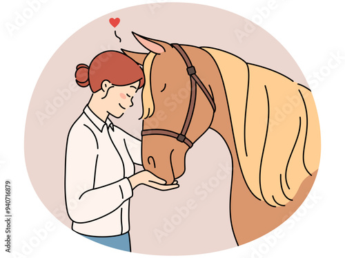 Happy woman hugging horse