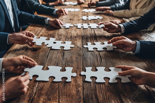 Business Team Solving Puzzle Together for Success