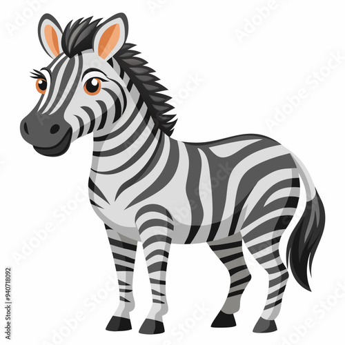 Cartoon illustration of a standing zebra with black and white stripes