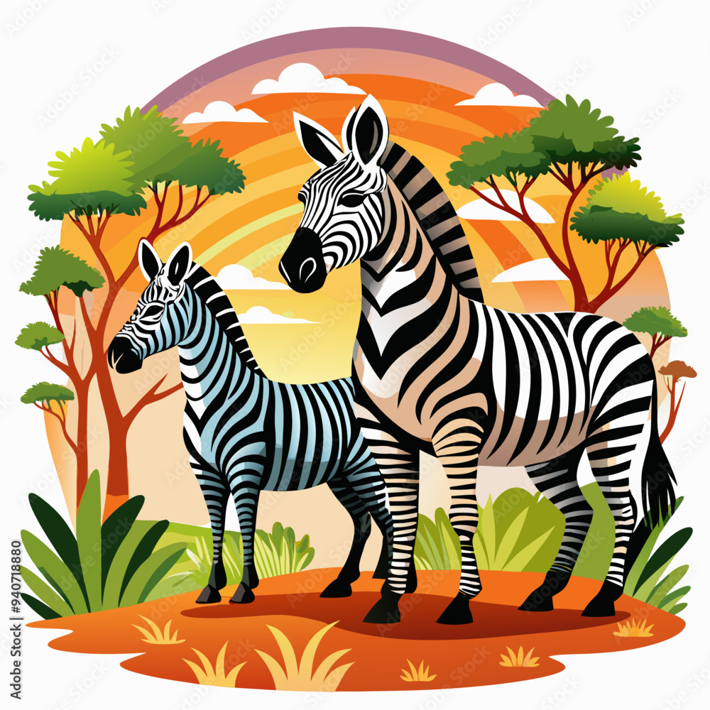 Fototapeta premium Two Zebras in an African Savanna Landscape