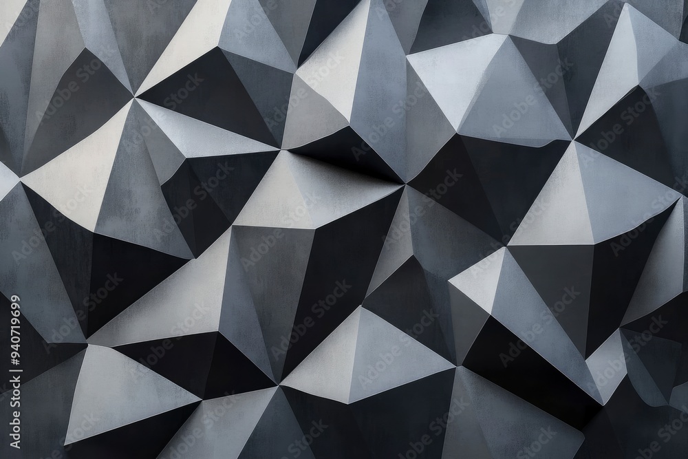 Black white dark gray silver abstract pattern background. Geometric shape. Line triangle angle fold polygon diamond 3D. Gradient. Rough grain noise. Light shadow. Matte shimmer. Design. Minimum , ai Black white dark gray silver abstract pattern background. Geometric shape. Line triangle angle fold polygon diamond 3D. Gradient. Rough grain noise. Light shadow. Matte shimmer. Design. Minimum , ai