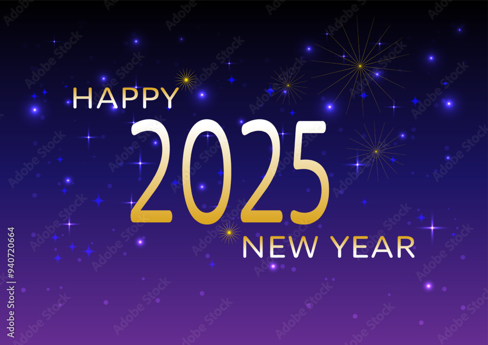 Happy New Year 2025 with golden fireworks on a black and purple star night background. For cards, wallpaper, websites, postcards and posters. Happy New Year 2025 with golden fireworks on a black and purple star night background. For cards, wallpaper, websites, postcards and posters.