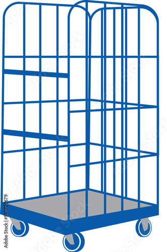 Industrial roll cage trolley for warehouse and retail use, transport and storage with removable vector side panel - layered vector
