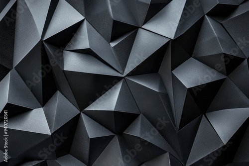 Black white dark gray silver abstract pattern background. Geometric shape. Line triangle angle fold polygon diamond 3D. Gradient. Rough grain noise. Light shadow. Matte shimmer. Design. Minimum , ai