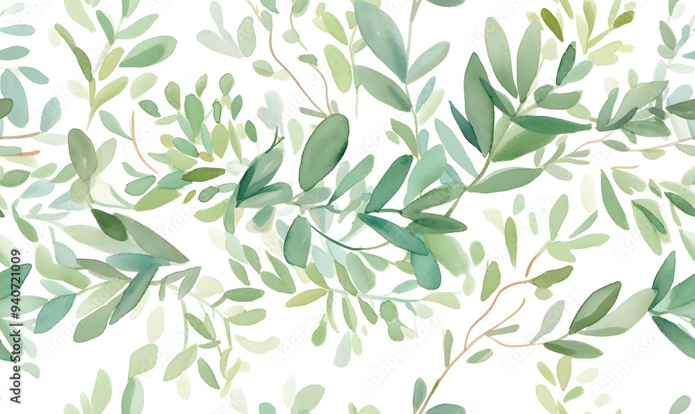 Fototapeta premium seamless pattern of watercolour leaves, Generative AI