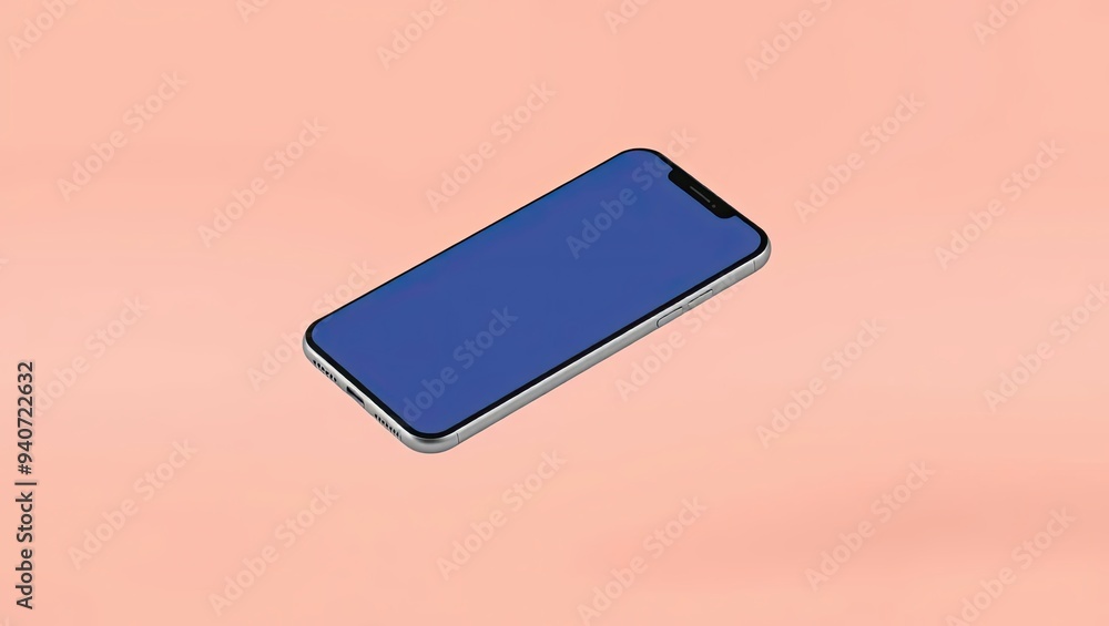 Smartphone on pink background with blue screen Smartphone on pink background with blue screen