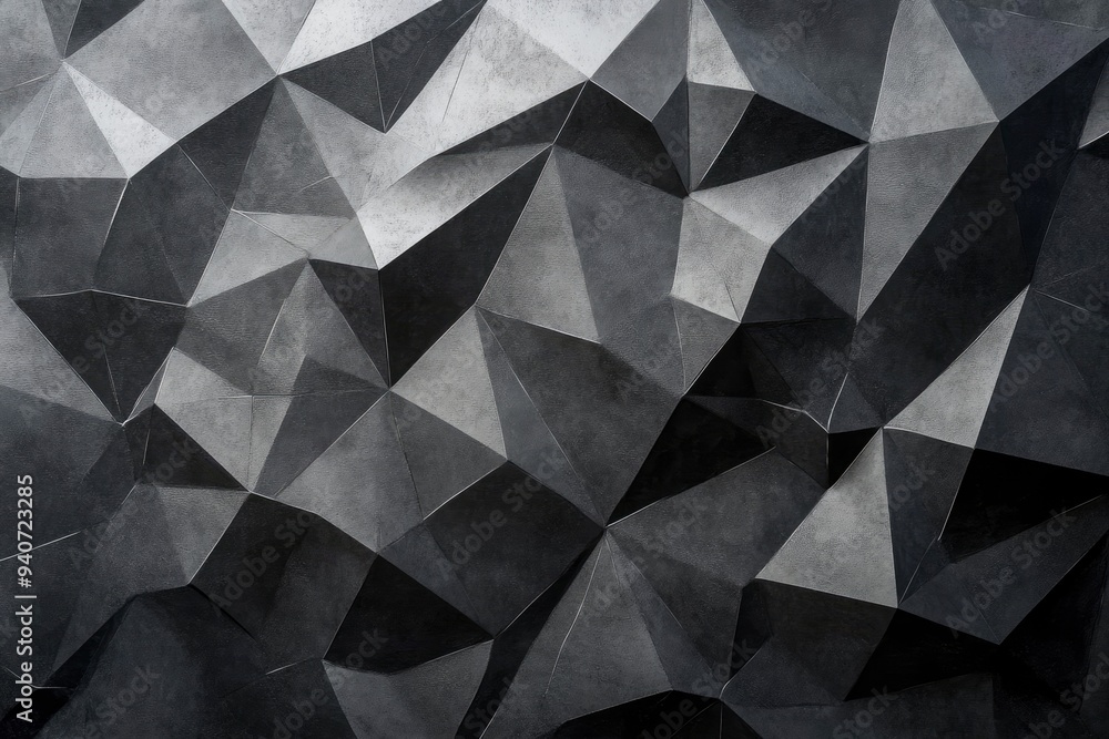 Black white dark gray silver abstract pattern background. Geometric shape. Line triangle angle fold polygon diamond 3D. Gradient. Rough grain noise. Light shadow. Matte shimmer. Design. Minimum , ai Black white dark gray silver abstract pattern background. Geometric shape. Line triangle angle fold polygon diamond 3D. Gradient. Rough grain noise. Light shadow. Matte shimmer. Design. Minimum , ai
