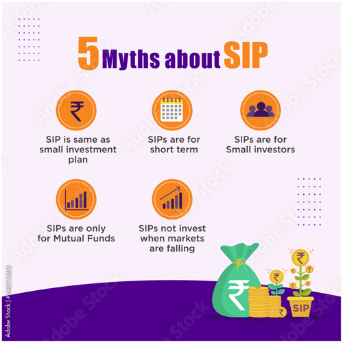 Myths about SIP. Systematic investment plan. Mutual Funds Concept vector Design Template photo