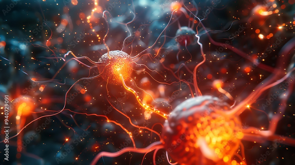Microscopic view of neural networks firing in a brain simulation / Microscopic view of neural networks firing in a brain simulation /