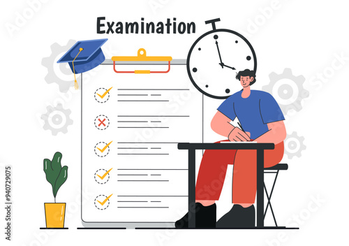 Examination Paper Vector Illustration with Online Exam, Form, Papers Answers, Survey or Internet Quiz in Flat Style Cartoon Background