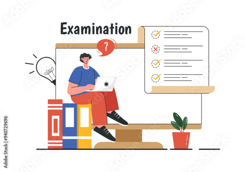 Examination Paper Vector Illustration with Online Exam, Form, Papers Answers, Survey or Internet Quiz in Flat Style Cartoon Background