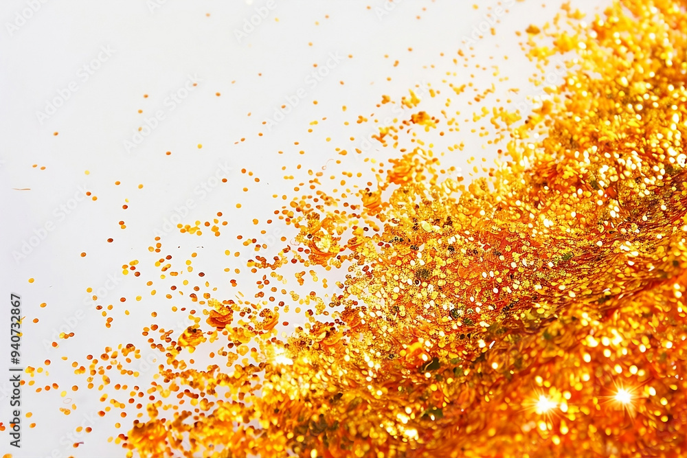Golden shiny dusty transparent background.Crumbs of gold dust scattered across the white background. Gold dust in dynamic motion. Golden confetti. Golden shiny dusty transparent background.Crumbs of gold dust scattered across the white background. Gold dust in dynamic motion. Golden confetti.
