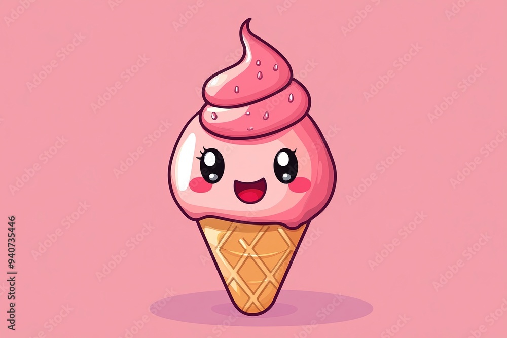 Vector Graphic of Cute Kawai Ice Cream Mascot Character. Vector Graphic of Cute Kawai Ice Cream Mascot Character.