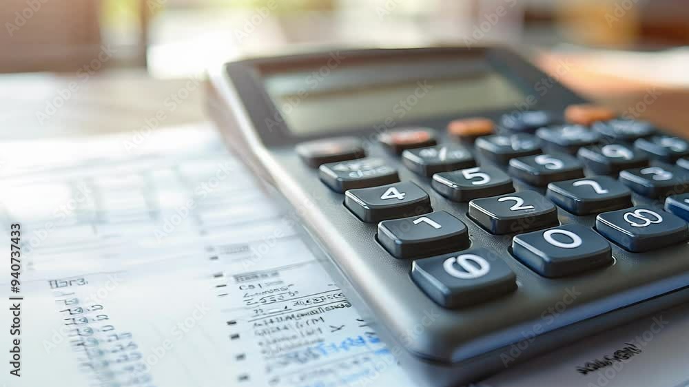 A calculator is used to tally household expenses on a document as sunlight filters through the window. A calculator is used to tally household expenses on a document as sunlight filters through the window.