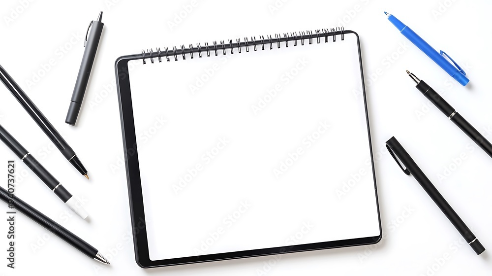 Blank Notebook with Pens on White Background Blank Notebook with Pens on White Background