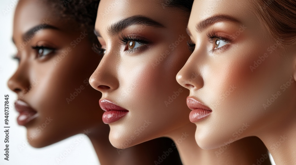 Young woman with Contour and Highlight makeup sample,Young beautiful womman applying makeup using a brush,multiracial ladies ,Professional Contouring face make-up over,Make up woman face. Young woman with Contour and Highlight makeup sample,Young beautiful womman applying makeup using a brush,multiracial ladies ,Professional Contouring face make-up over,Make up woman face.