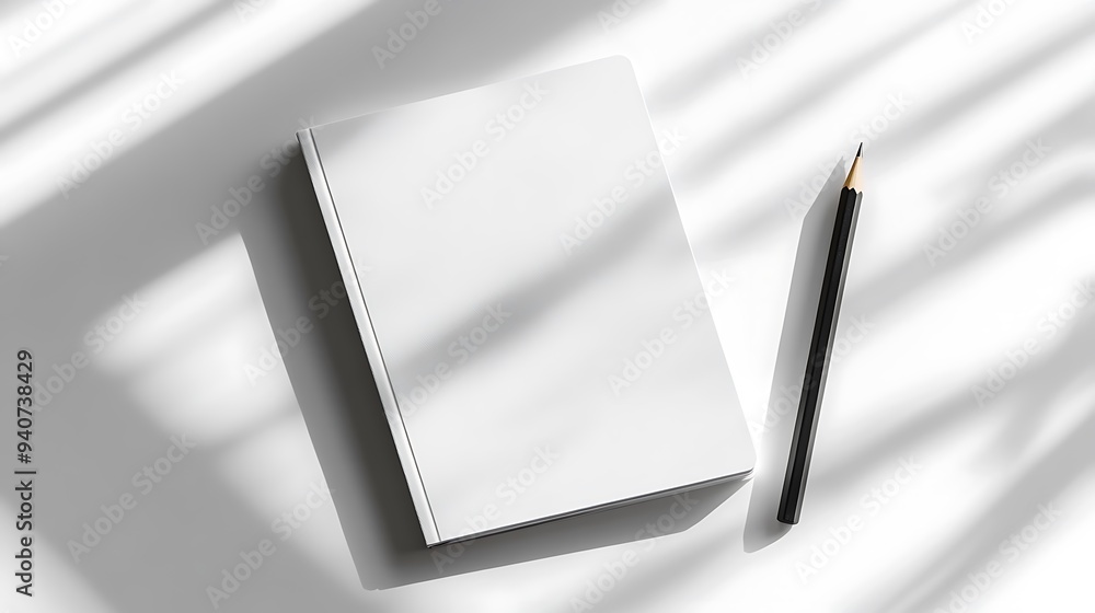 Blank Notebook and Pencil Mockup with Soft Shadows Blank Notebook and Pencil Mockup with Soft Shadows