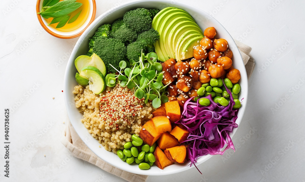 Vegan buddha bowl with sweet potato quinoa chickpeas Vegan buddha bowl with sweet potato quinoa chickpeas