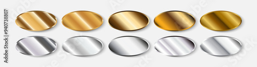 Gold and silver oval frames. Realistic metal gradient texture