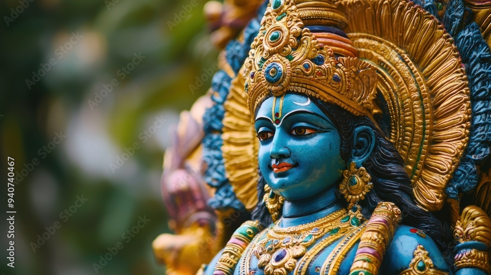 Image of Lord Vishnu or Narayana, one of the greatest gods of Brahmanism-Hinduism, symbolizing the preservation and balance of the universe, created with AI Image of Lord Vishnu or Narayana, one of the greatest gods of Brahmanism-Hinduism, symbolizing the preservation and balance of the universe, created with AI