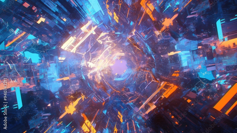 Abstract digital art with bright colors, futuristic patterns, and an energetic feel. Abstract digital art with bright colors, futuristic patterns, and an energetic feel.