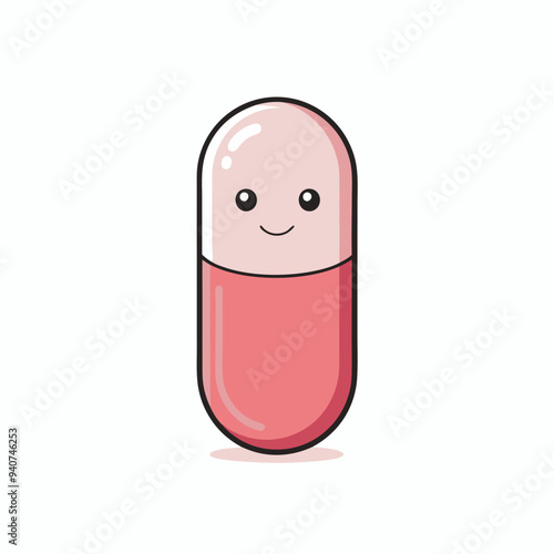 Cute Cartoon Style Happy Capsule Mascot With Cute Eyes And Expressive Mouth