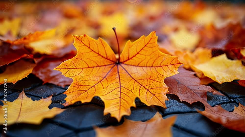 Vibrant orange and brown leaves blanket the ground, creating a tranquil atmosphere as dusk settles in the park. Vibrant orange and brown leaves blanket the ground, creating a tranquil atmosphere as dusk settles in the park.