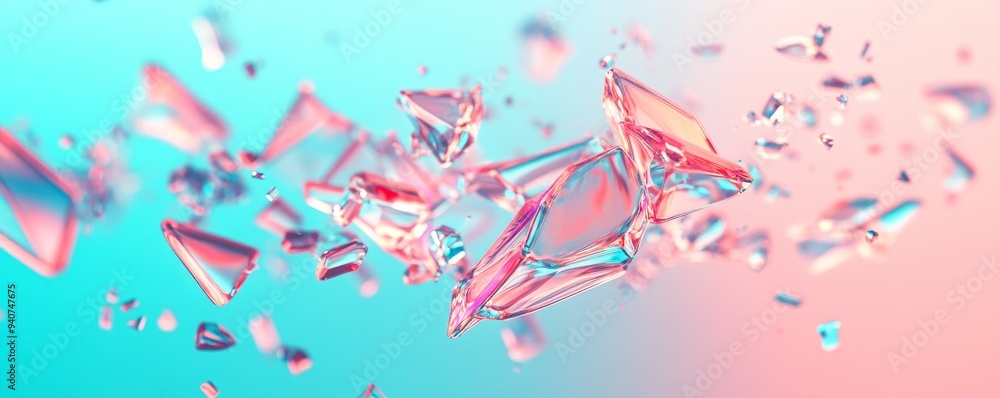 Fototapeta premium Abstract background with pink and blue shattered glass pieces.